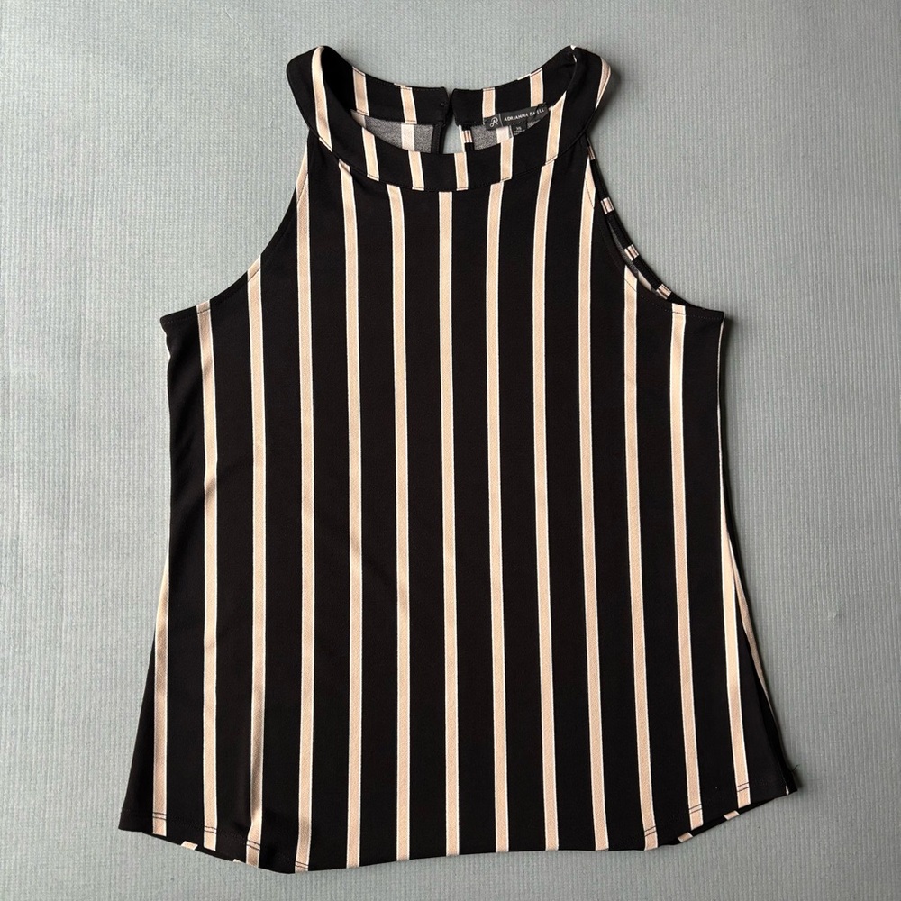 Adrianna‎ Papell Black Cream Striped Sleeveless Halter Blouse XS AD1S301289